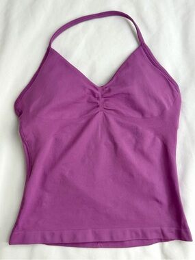 DFYNE Women’s Purple V-Neck Ruched Seamless Tank Top